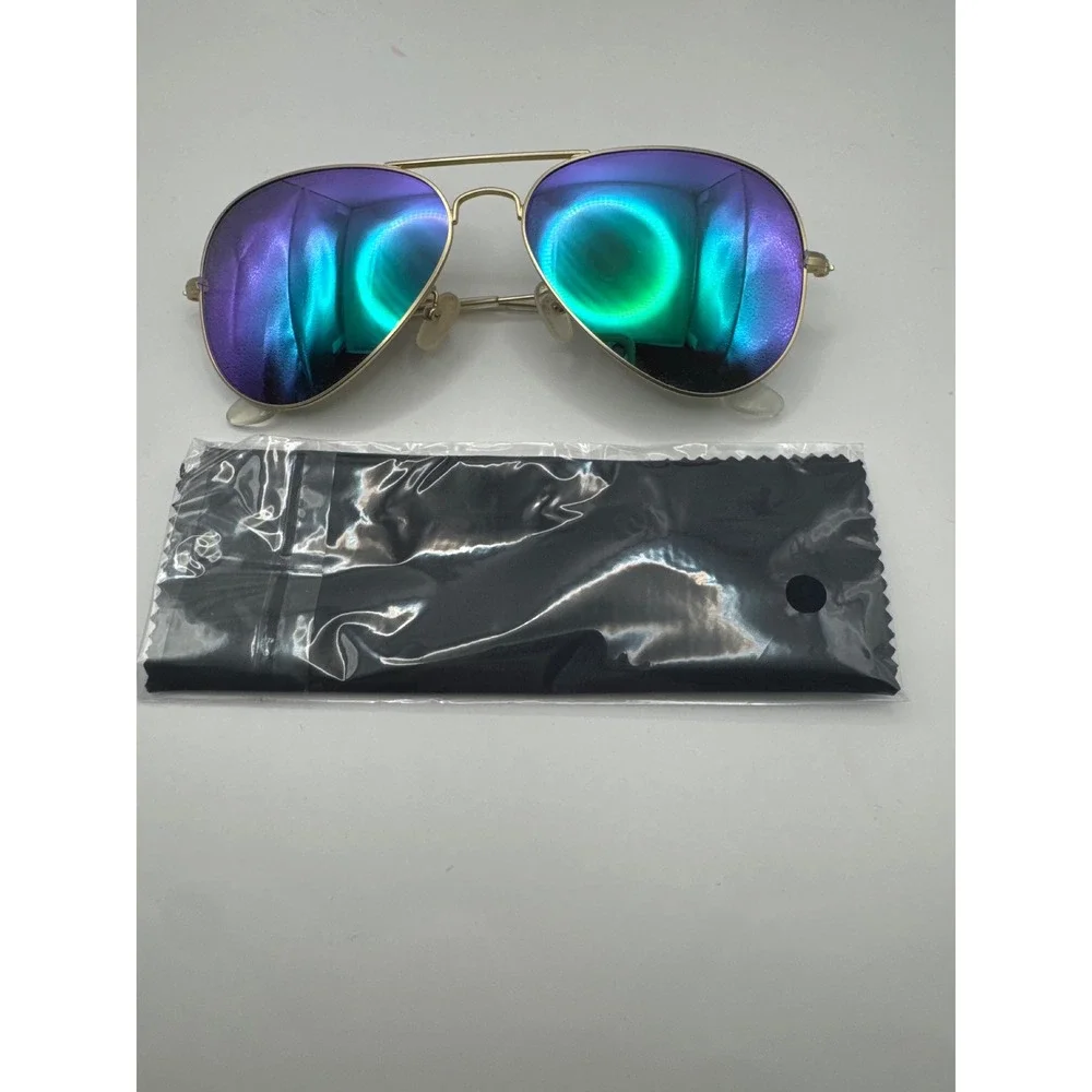 AQS Women Aviator Sunglasses Gold Purple Teal Mirrored‎ Lens with Case & Cloth